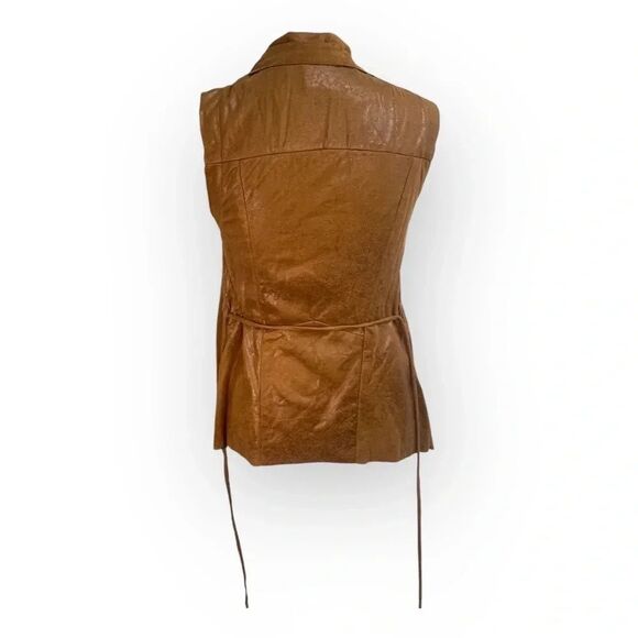 Comme USA Faux Suede Leather Vest, small. Belt tie wrap waterfall cowl brown tan - Picture 10 of 12